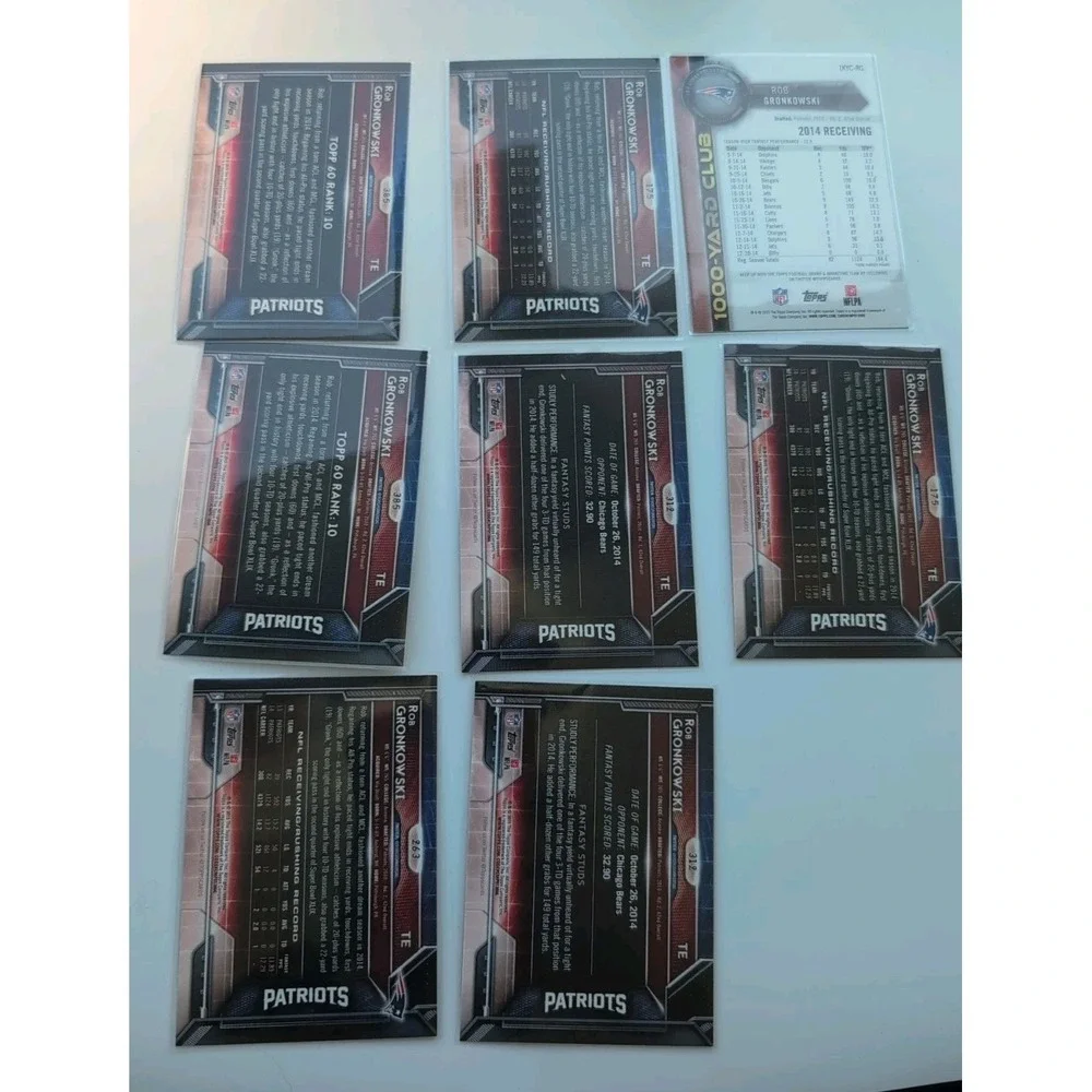 2015 Topps Rob Gronkowski Lot of 8 New‎ England Patriots TE 87 Cards - 1000 Yard